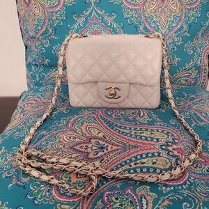 Proceeds to Charity-Chanel white smaller bag- 6'X7"-leather crossbody-gold trim